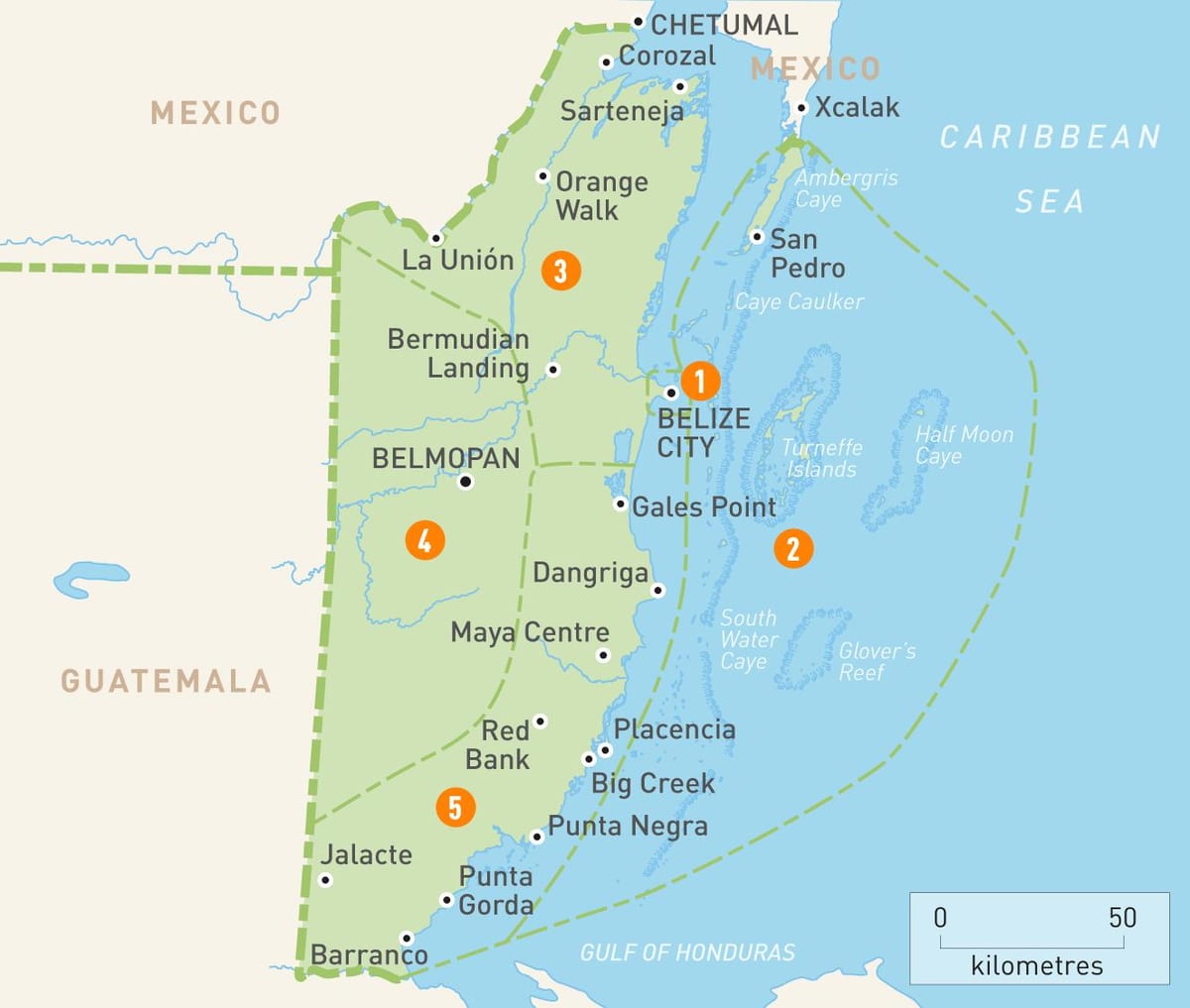 Bản đồ của Belize và nước xung quanh