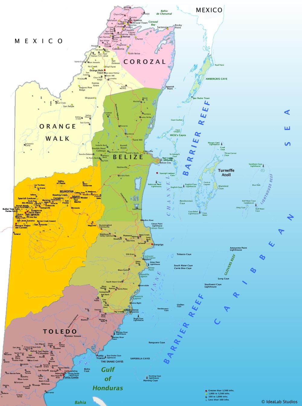 Bản đồ của Belize với ngôi làng
