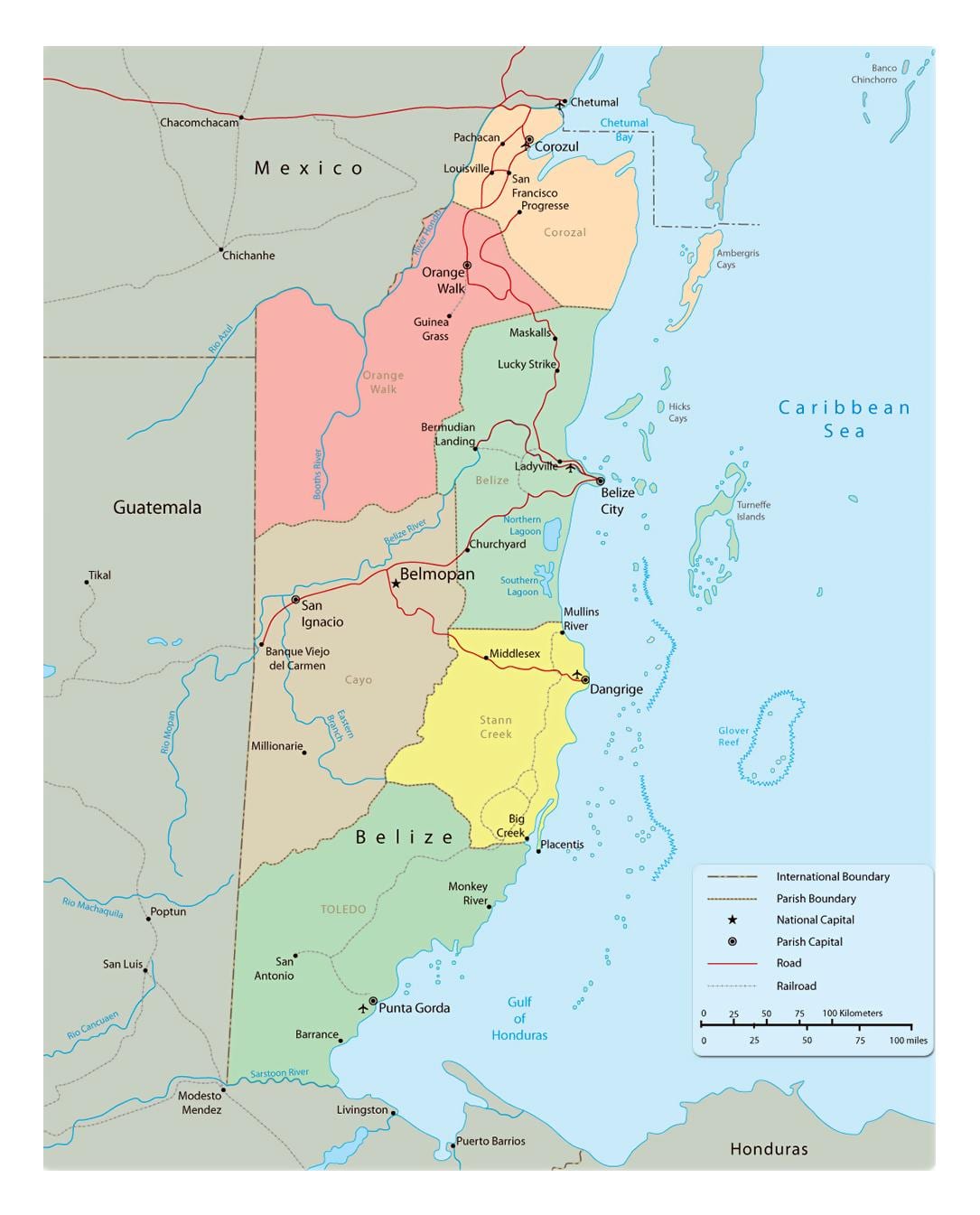 Bản đồ của chính trị Belize