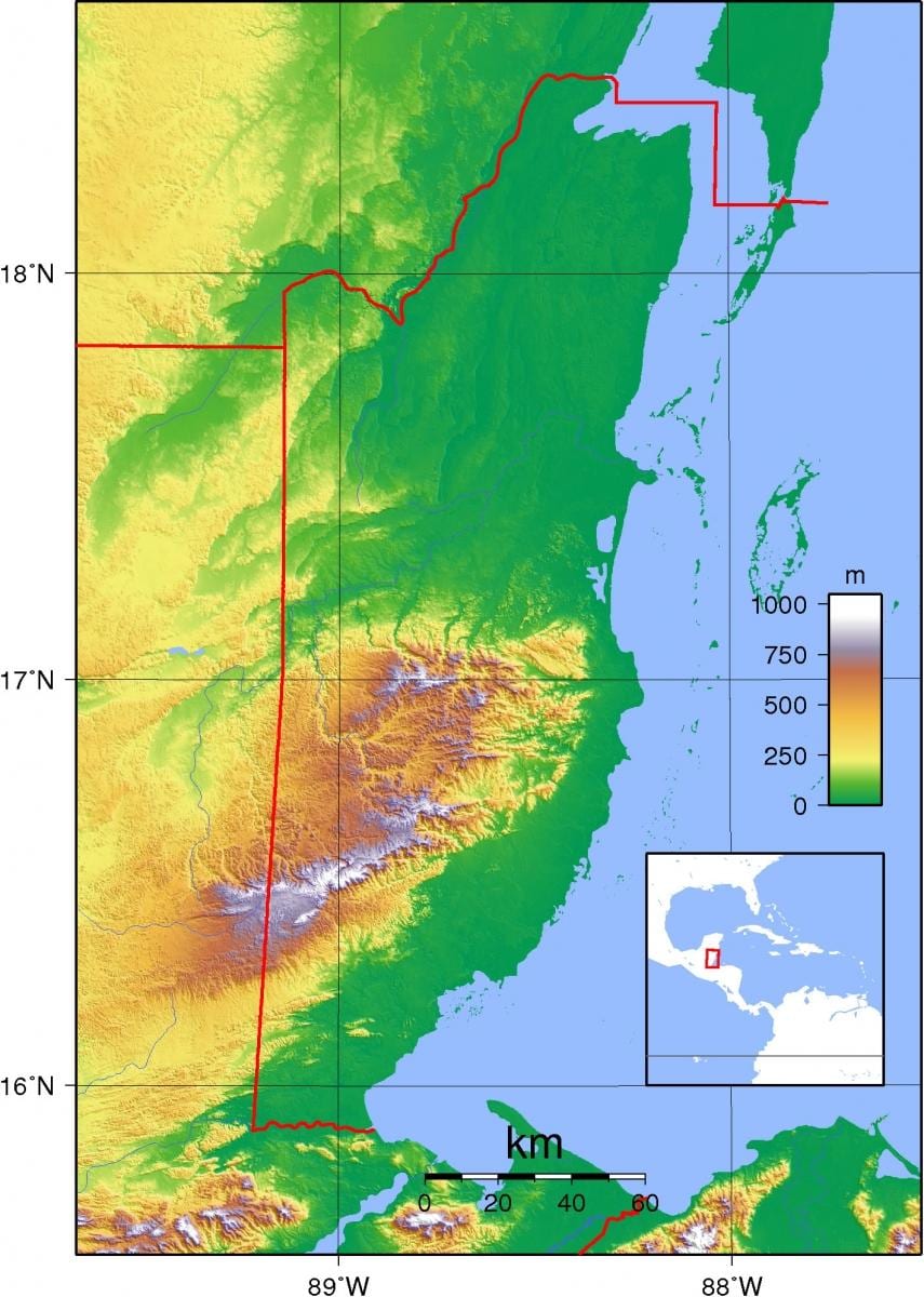 Bản đồ của Belize độ cao
