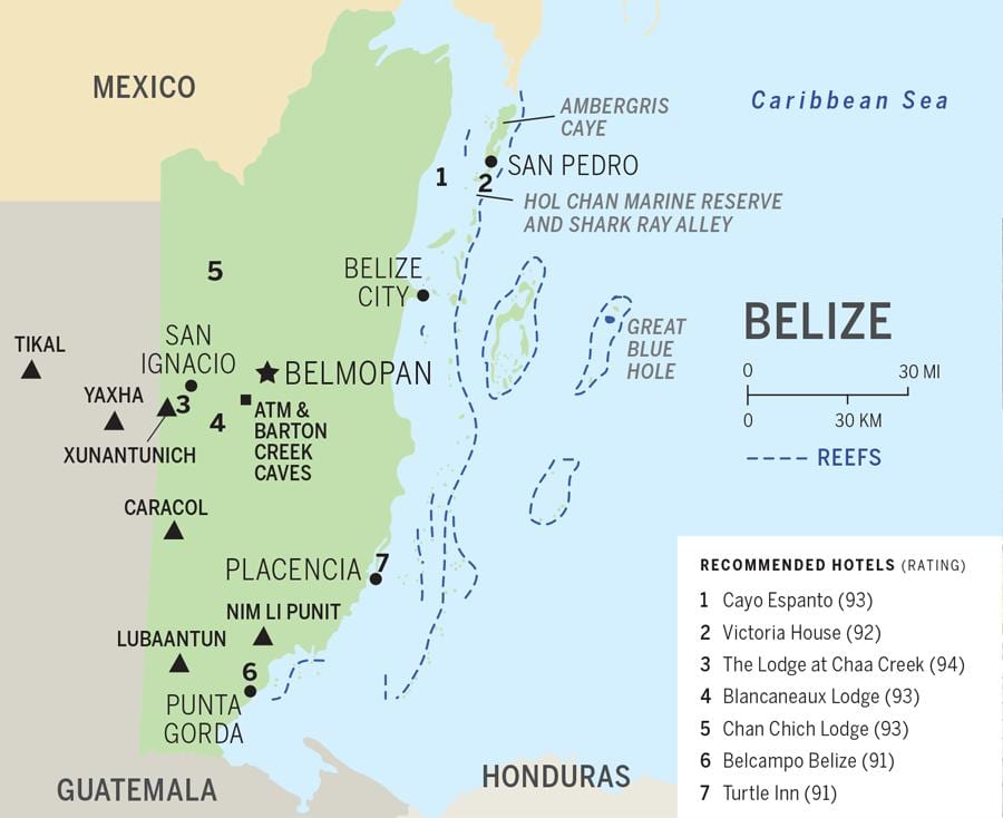 Bản đồ của Belize bãi biển