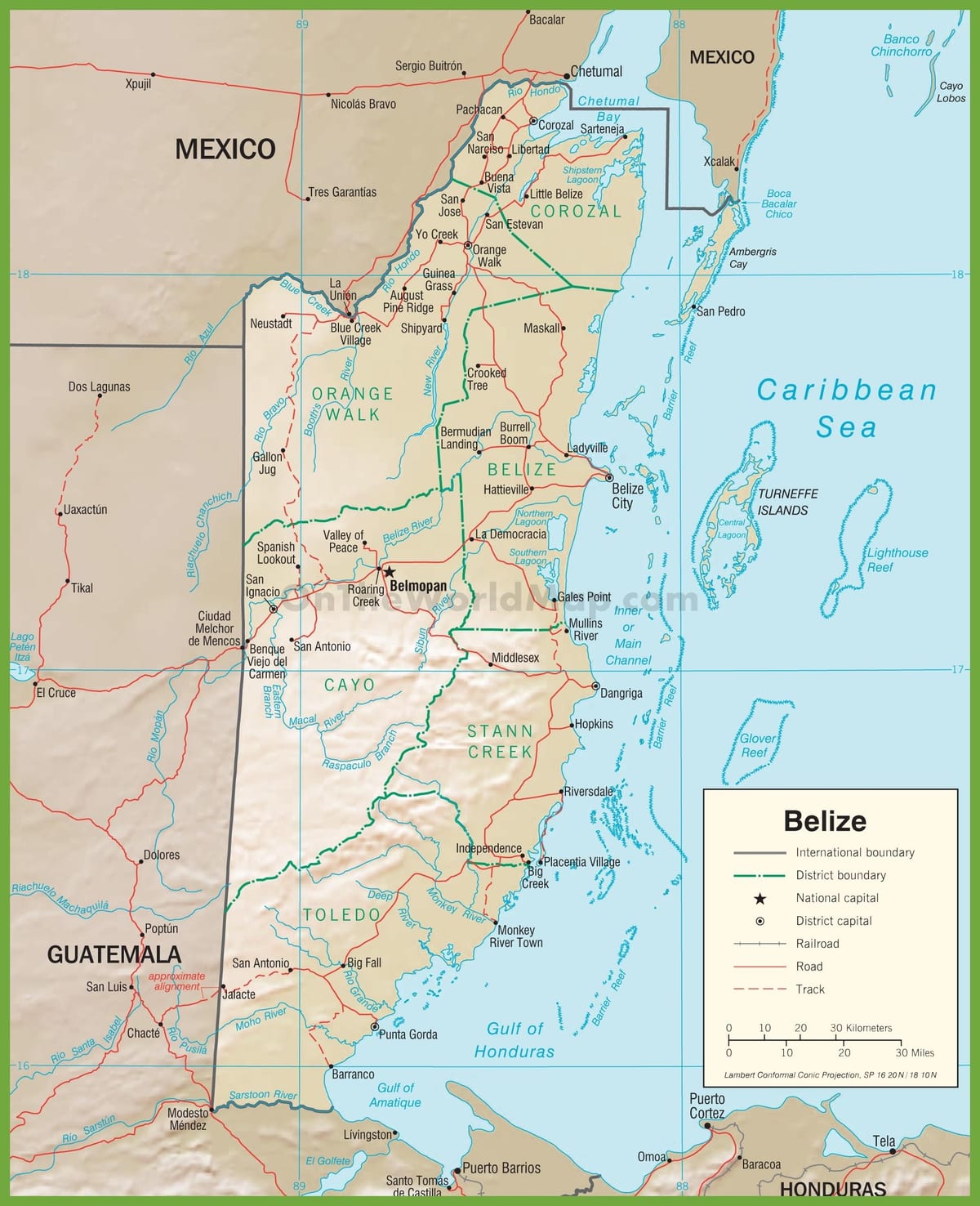 Belize bản đồ đường cao tốc