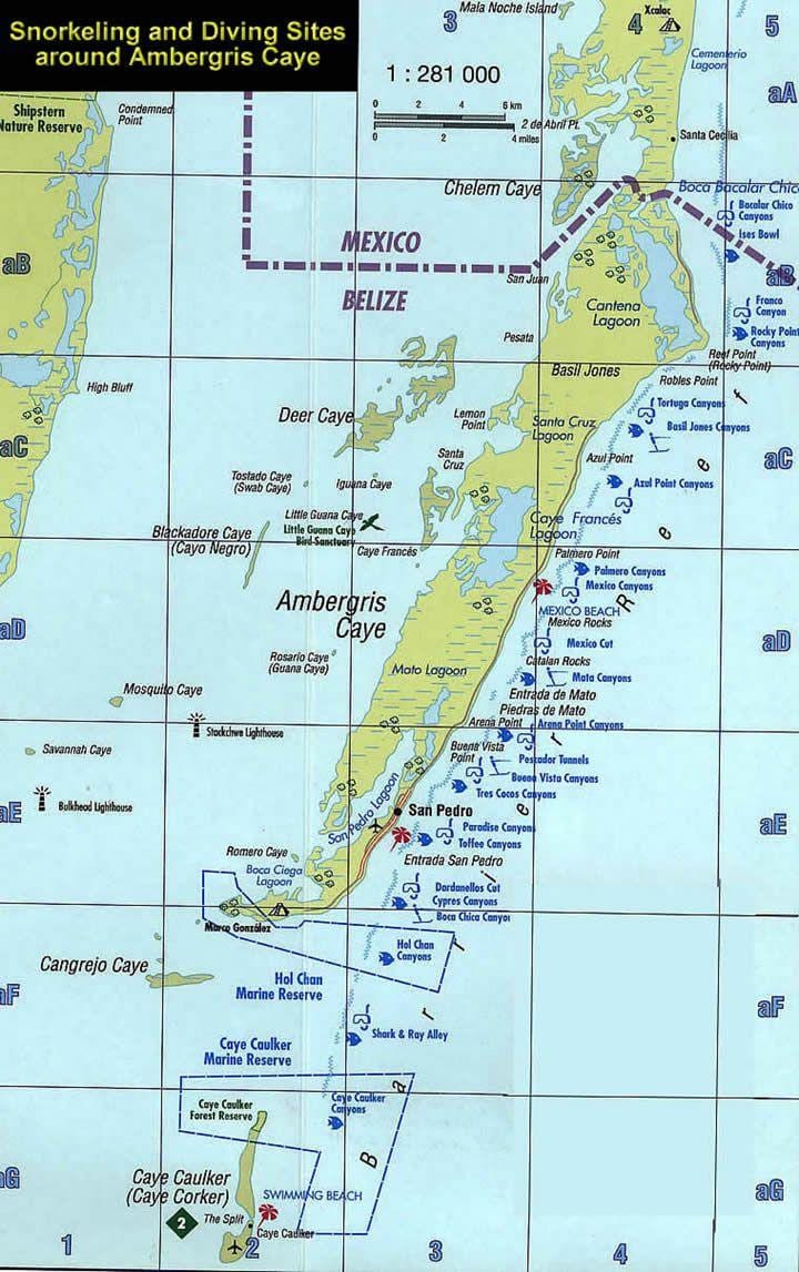 Bản đồ của Belize lặn