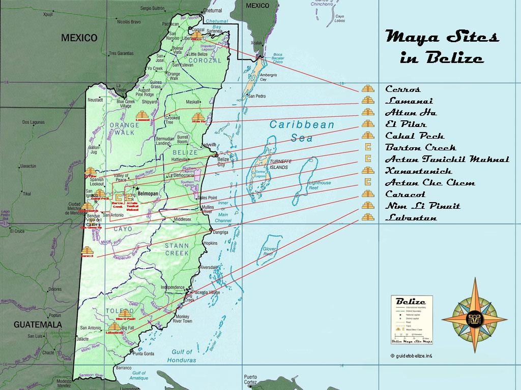 Bản đồ của Belize kim tự tháp