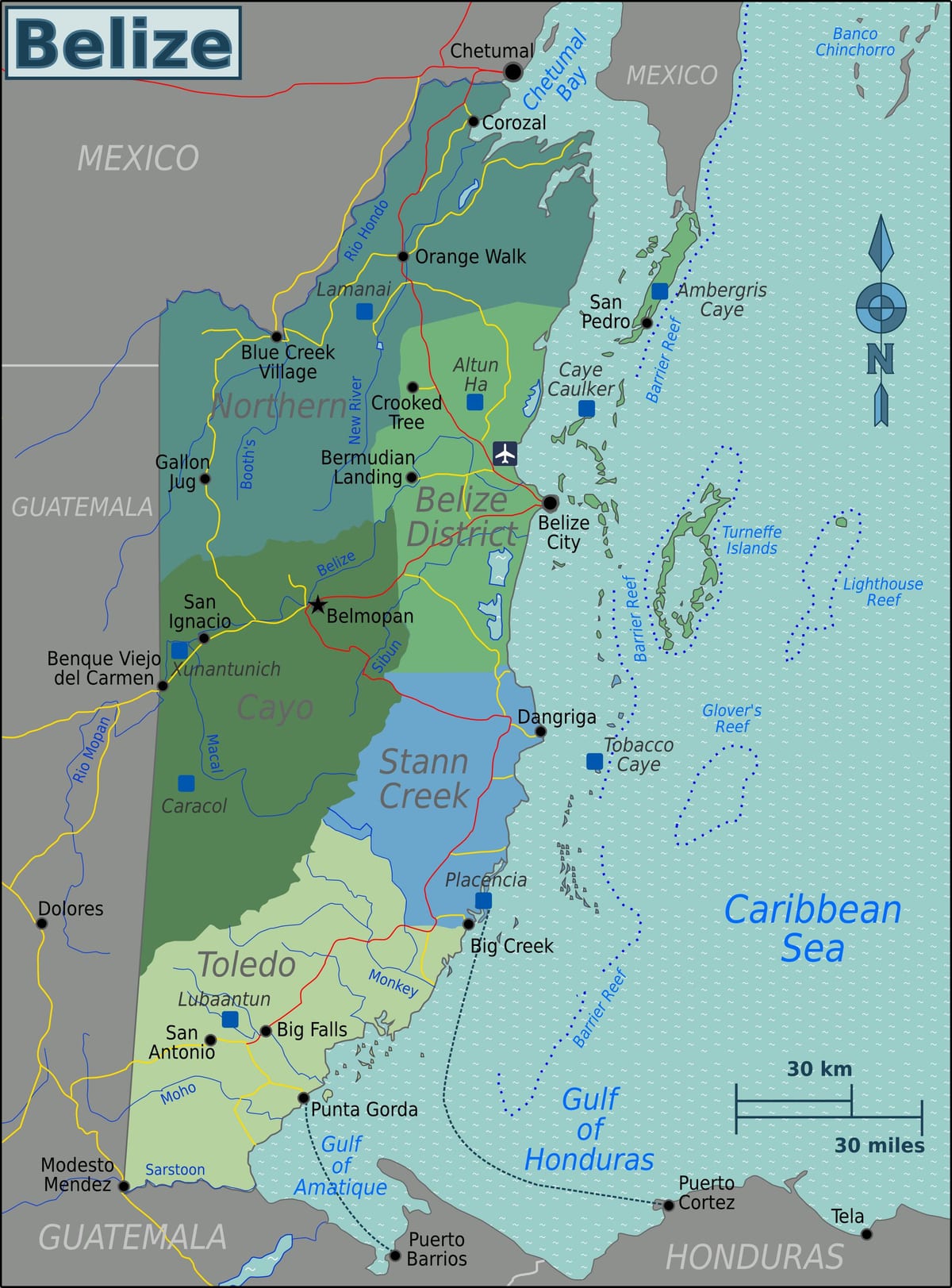 Belize sân bay quốc tế bản đồ