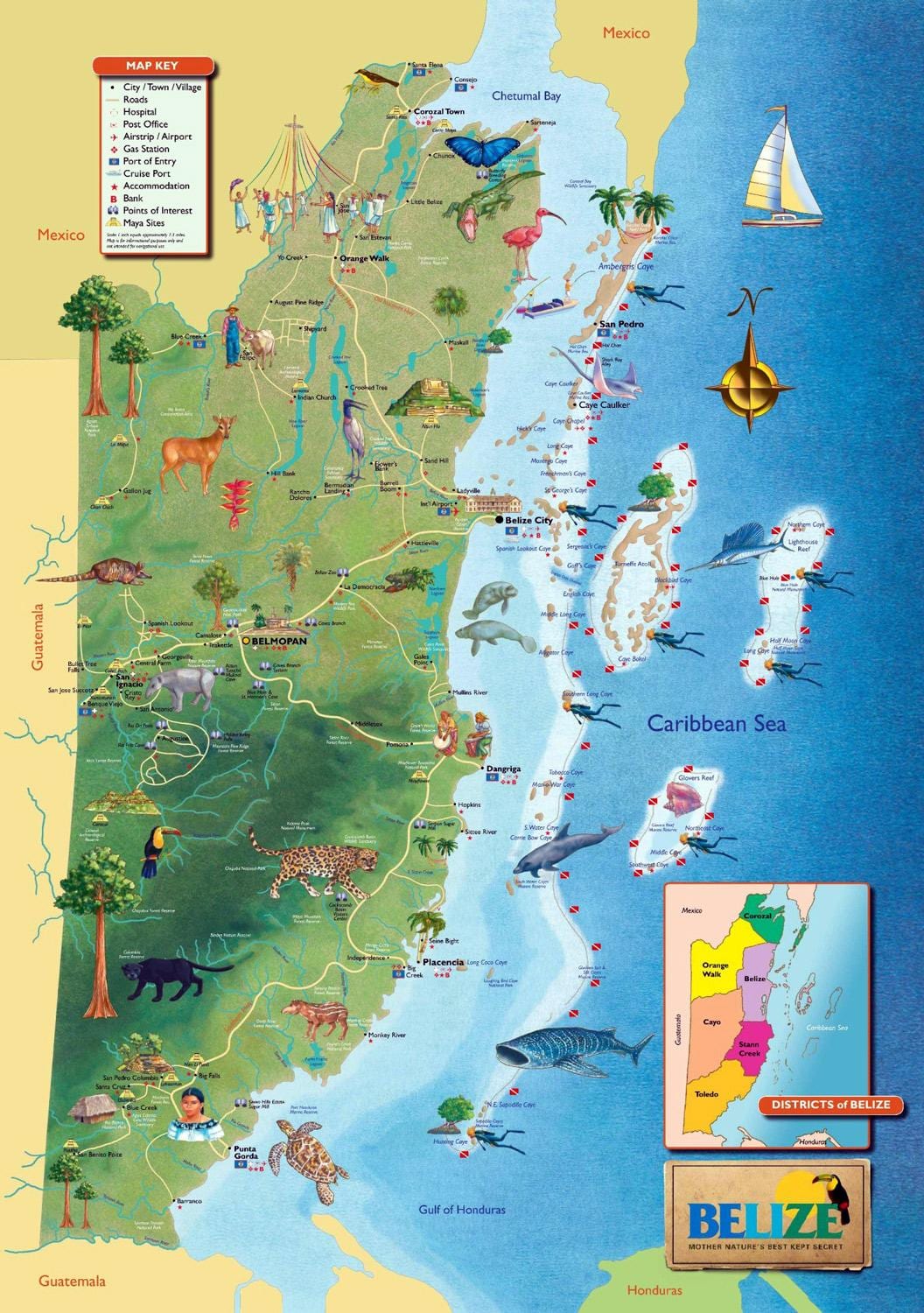 Bản đồ của Belize thác nước 
