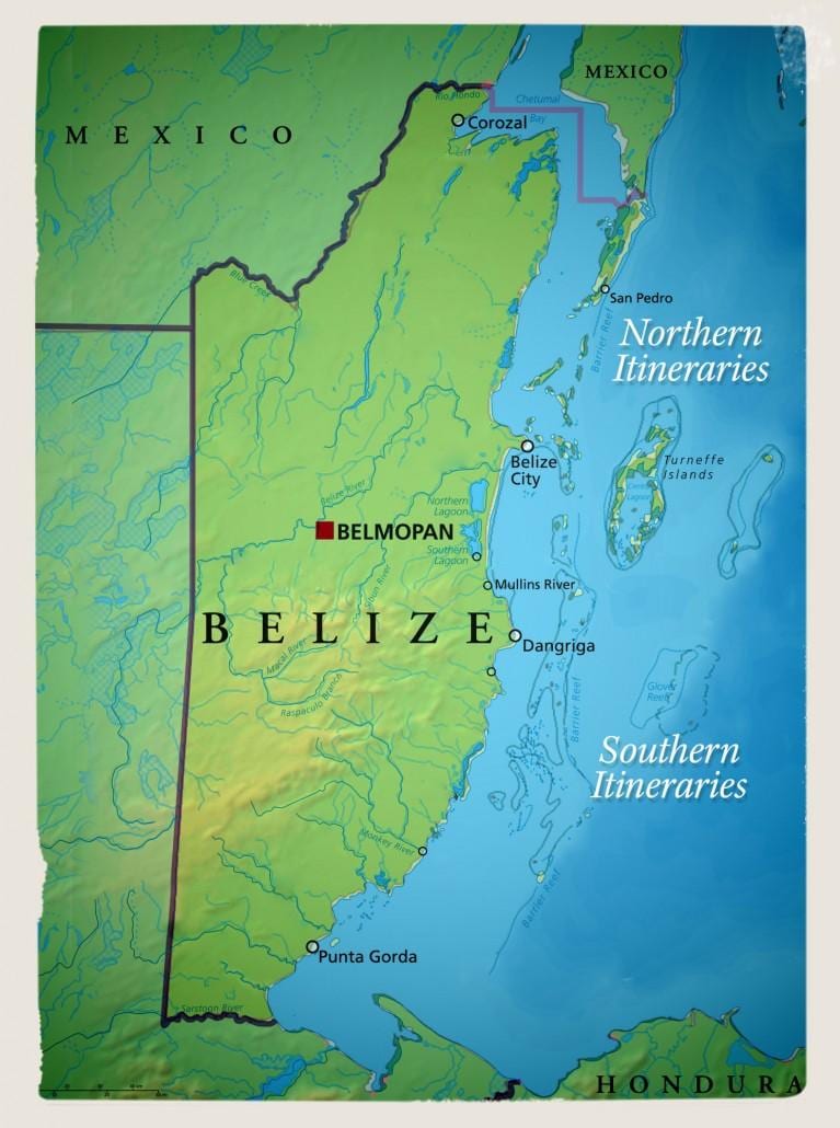 Bản đồ của Belize thuyền