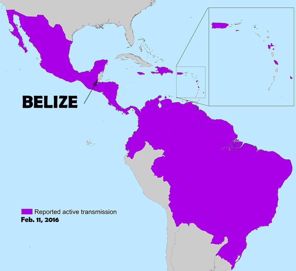 Bản đồ của Belize zika