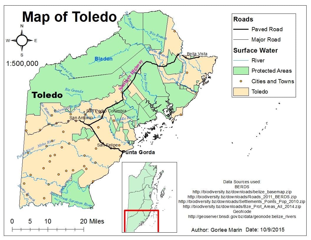 bản đồ của toledo quận Belize